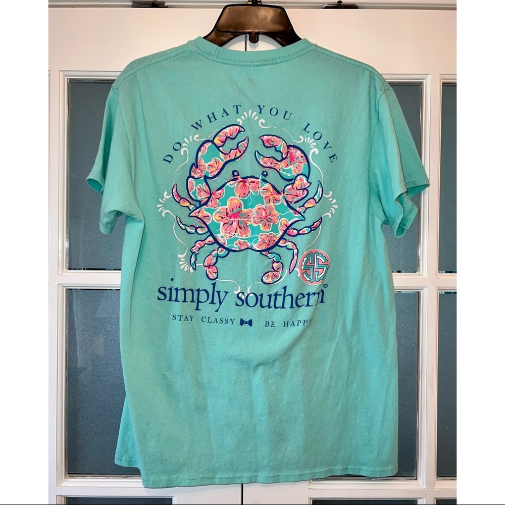 SIMPLY SOUTHERN SHORT SLEEVE TEAL FLORAL CRAB T-SHIRT 🌺🦀